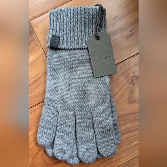 All Saints Rib Gloves Wool Blend Grey Marl Gloves New With Tags ❤️ - Picture 1 of 6